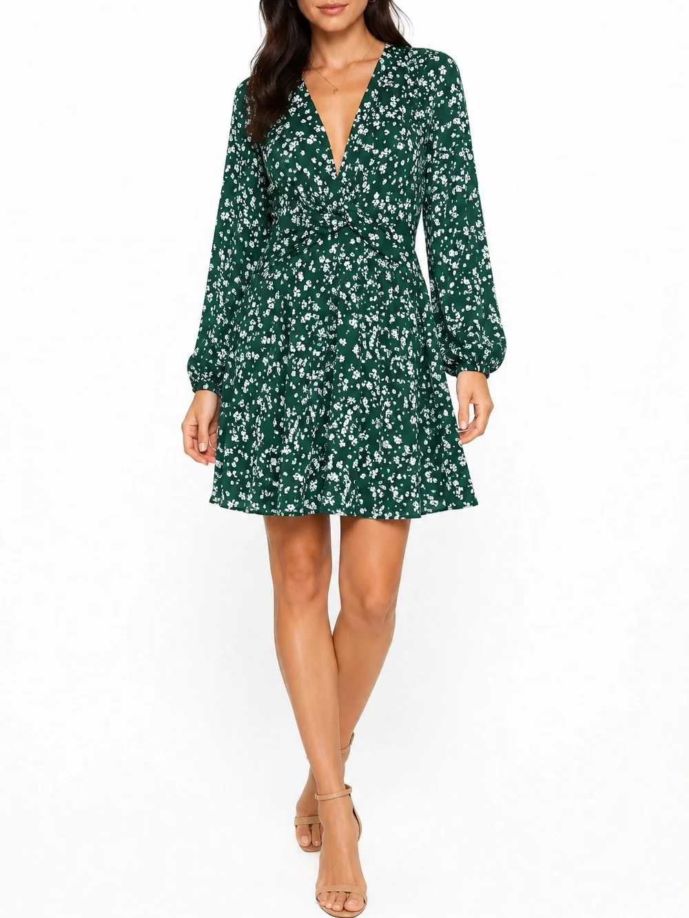 Derek Lam 10 Crosby Green Ditsy Floral Twist Front Short Dress Size 4 - Picture 1 of 10